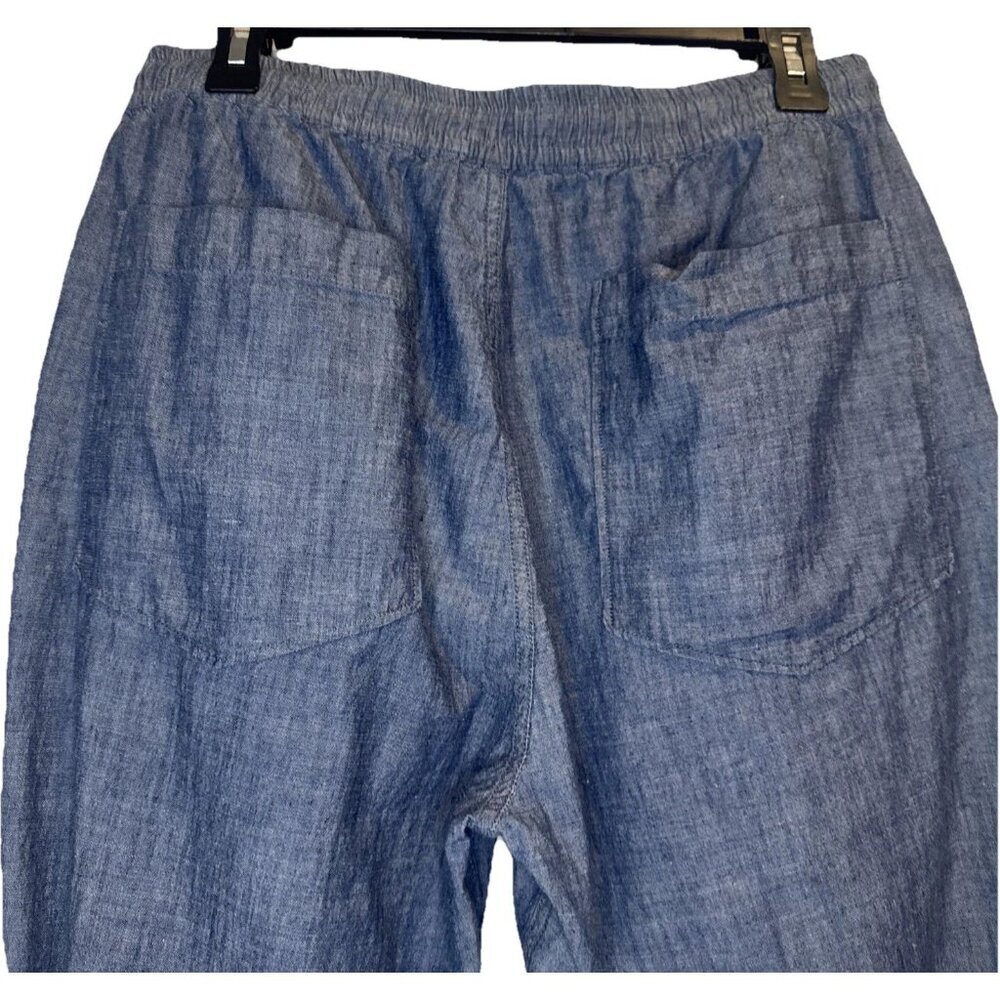 Universal Works Hi Water Indigo Chambray Crop Trouser Pant Elastic Waist Sz 32 - Picture 4 of 11